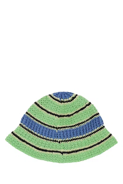 Stella Mccartney Green Blue Embroidered Crochet Hat In Green