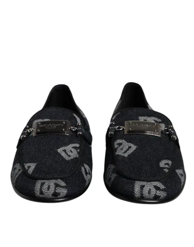 Pre-owned Dolce & Gabbana Black Logo Cotton Loafers Formal Dress Men's Shoes ()
