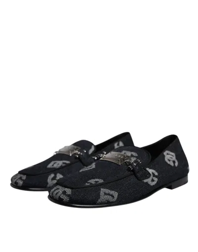 Pre-owned Dolce & Gabbana Black Logo Cotton Loafers Formal Dress Men's Shoes ()