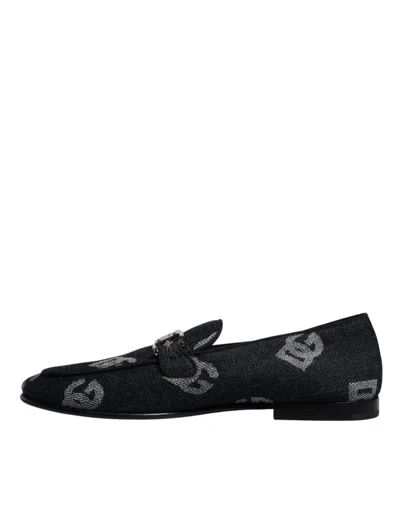 Pre-owned Dolce & Gabbana Black Logo Cotton Loafers Formal Dress Men's Shoes ()