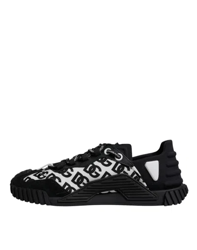 Pre-owned Dolce & Gabbana Black Logo Lace Up Low Top Ns1 Sneakers Men's Shoes () In Multi