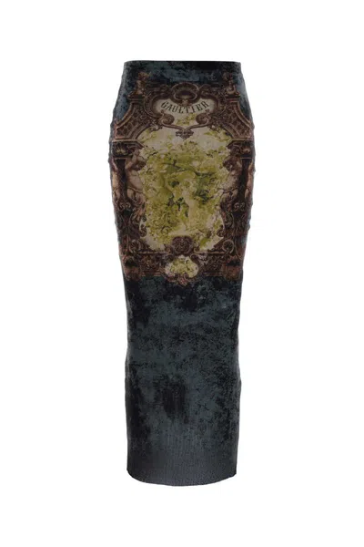 Jean Paul Gaultier Graphic Print Fitted Tulle Skirt In Black
