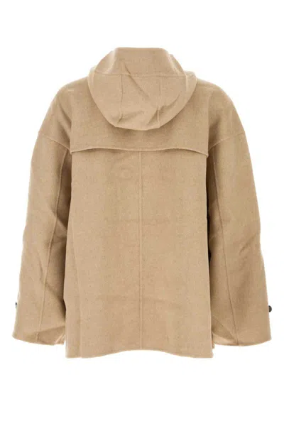 Jw Anderson Hooded Wool Double-breasted Coat In Brown