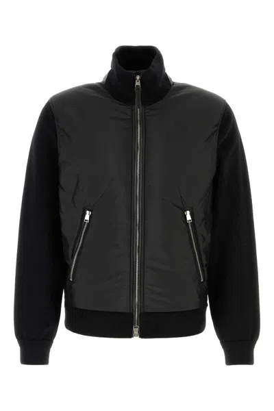 Tom Ford Knitted Paneled Zip-front Bomber Jacket In Black