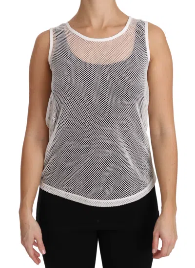 Dolce & Gabbana White Net  Transparent Sleeveless Tank Top In White