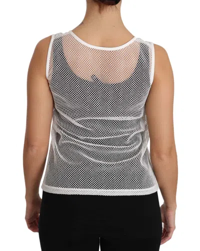 Dolce & Gabbana White Net  Transparent Sleeveless Tank Top In White