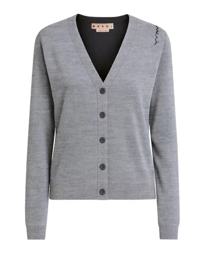 Marni Long Sleeve Colorblock Cardigan In Gray