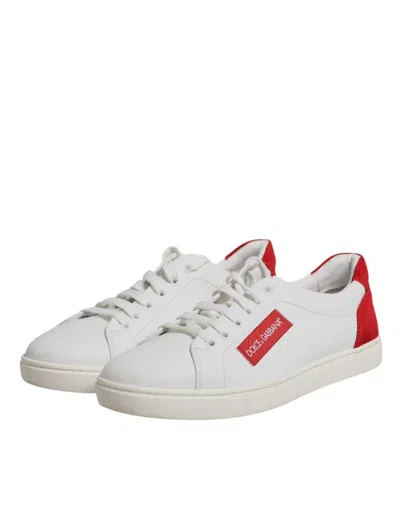 Pre-owned Dolce & Gabbana White Suede Leather Low Top Sneakers Men's Shoes () In Multi