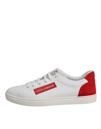 Pre-owned Dolce & Gabbana White Suede Leather Low Top Sneakers Men's Shoes () In Multi