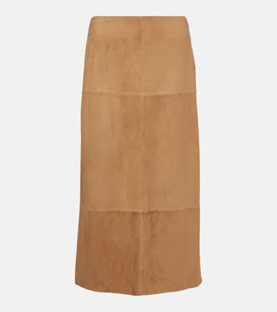 Proenza Schouler Nadia Pencil Suede Midi Skirt In Brown