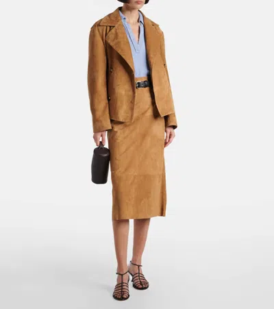 Proenza Schouler Nadia Pencil Suede Midi Skirt In Brown