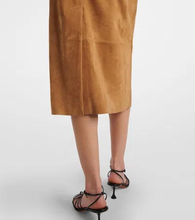 Proenza Schouler Nadia Pencil Suede Midi Skirt In Brown