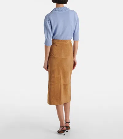 Proenza Schouler Nadia Pencil Suede Midi Skirt In Brown