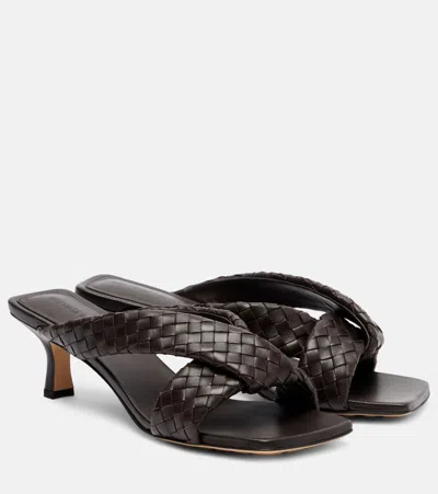 Bottega Veneta Riva Micro Woven Nappa Leather Kitten-heel Sandals In Burgundy
