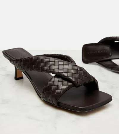 Bottega Veneta Riva Micro Woven Nappa Leather Kitten-heel Sandals In Burgundy