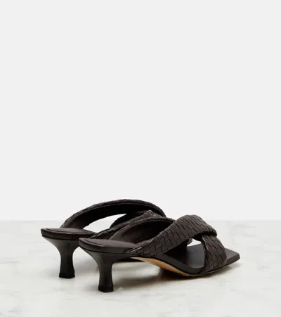 Bottega Veneta Riva Micro Woven Nappa Leather Kitten-heel Sandals In Burgundy