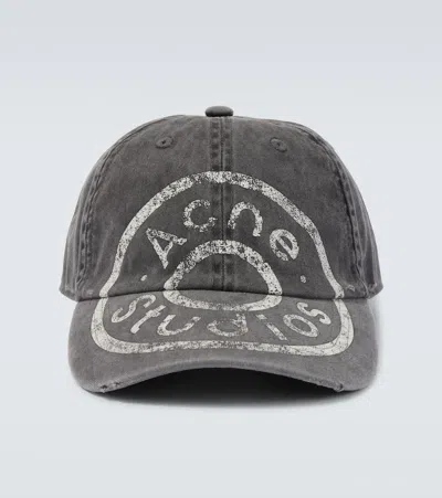 Acne Studios Vintage-inspired Black Denim Baseball Cap In Gray