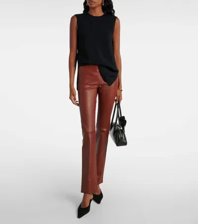 Stouls Jp Long Leather Flared Pants In Burgundy