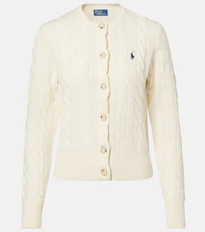 Polo Ralph Lauren Cable Knit Cardigan With Ribbed Cuffs In Neutral