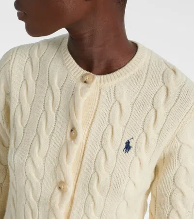 Polo Ralph Lauren Cable Knit Cardigan With Ribbed Cuffs In Neutral