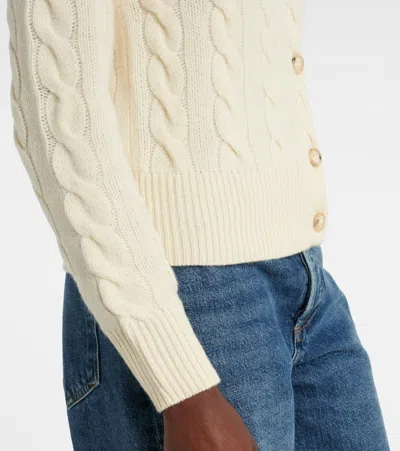 Polo Ralph Lauren Cable Knit Cardigan With Ribbed Cuffs In Neutral