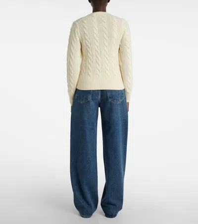 Polo Ralph Lauren Cable Knit Cardigan With Ribbed Cuffs In Neutral