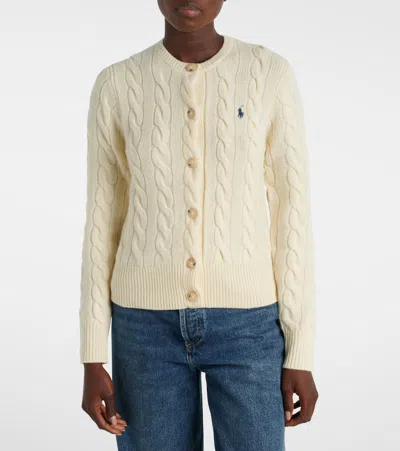 Polo Ralph Lauren Cable Knit Cardigan With Ribbed Cuffs In Neutral