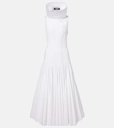 Jacquemus Triana Paneled Pleated Cotton-poplin Midi Dress In White