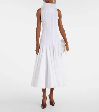 Jacquemus Triana Paneled Pleated Cotton-poplin Midi Dress In White