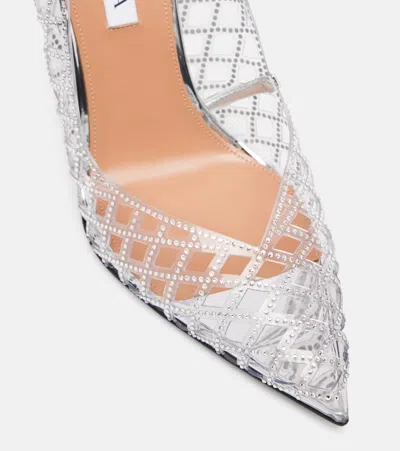Aquazzura Lumiere 105 Metallic Leather-trimmed Crystal-embellished Cutout Pvc Pumps In Silver