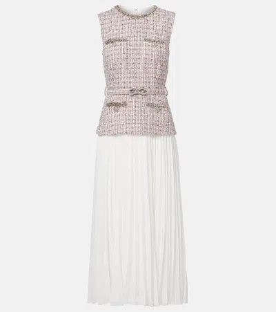 Self-portrait Bouclé And Chiffon Midi Dress In Multi