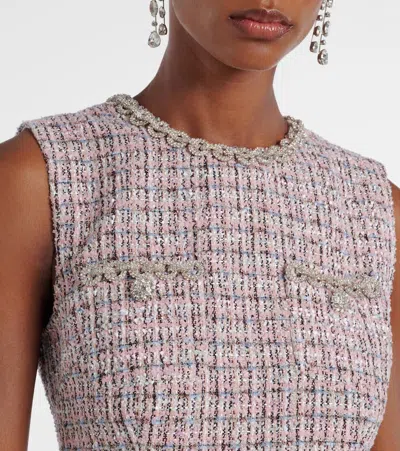 Self-portrait Bouclé And Chiffon Midi Dress In Multi