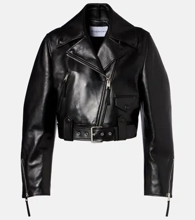 Givenchy Cropped Cocoon Biker Jacket In Leather In Black