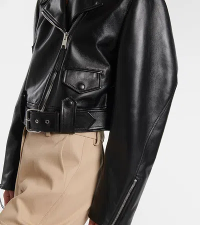 Givenchy Cropped Cocoon Biker Jacket In Leather In Black