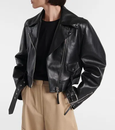 Givenchy Cropped Cocoon Biker Jacket In Leather In Black