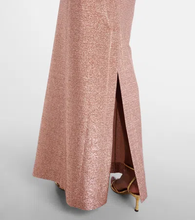 Oscar De La Renta Long Sleeve Stretch Lame Gown In Pink
