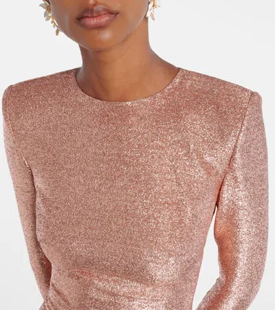 Oscar De La Renta Long Sleeve Stretch Lame Gown In Pink