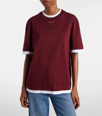 Prada Amaranth T-shirt In Cotton Jersey In Brown