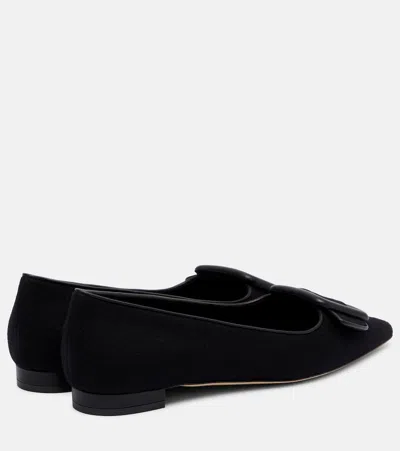 Manolo Blahnik Maysale Suede Buckle Ballerina Flats In Black