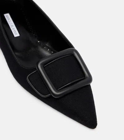 Manolo Blahnik Maysale Suede Buckle Ballerina Flats In Black