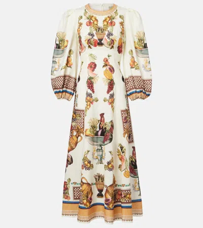 Alemais Mercado Fruit-print Puff-sleeve Midi Dress In Multi