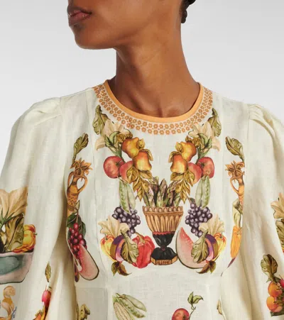 Alemais Mercado Fruit-print Puff-sleeve Midi Dress In Multi