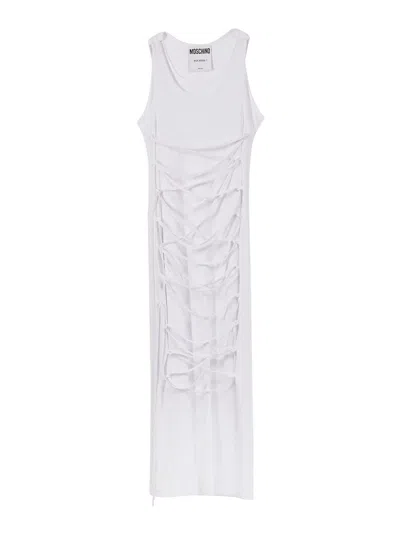 Moschino Open Back Midi Dress With Layered Ribbed Texture In White