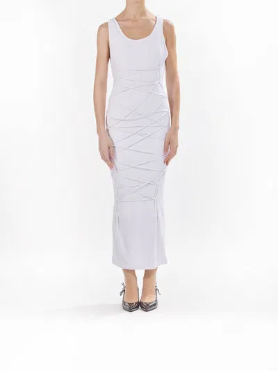 Moschino Open Back Midi Dress With Layered Ribbed Texture In White