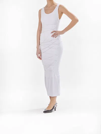 Moschino Open Back Midi Dress With Layered Ribbed Texture In White