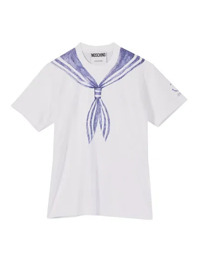 Moschino White T-shirt With Trompe Loeil Nautical Scarf Effect In White