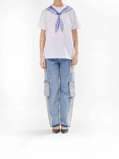 Moschino White T-shirt With Trompe Loeil Nautical Scarf Effect In White