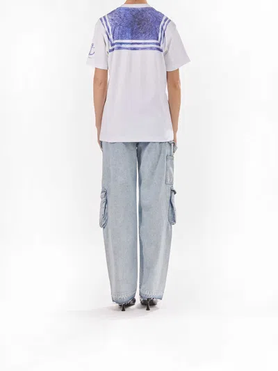 Moschino White T-shirt With Trompe Loeil Nautical Scarf Effect In White