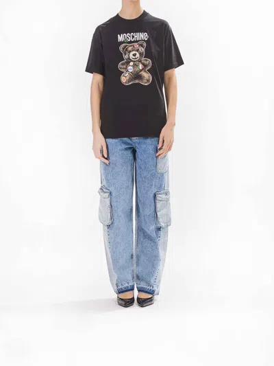 Moschino Graphic Bear Print Crew Neck T-shirt In Black