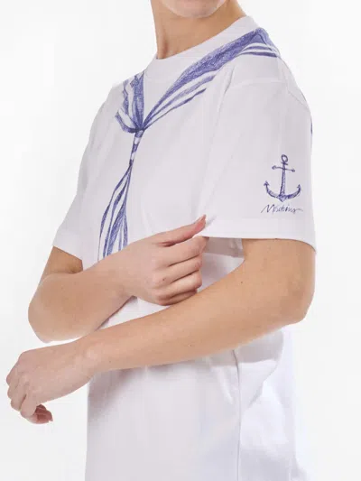 Moschino White T-shirt With Trompe Loeil Nautical Scarf Effect In White